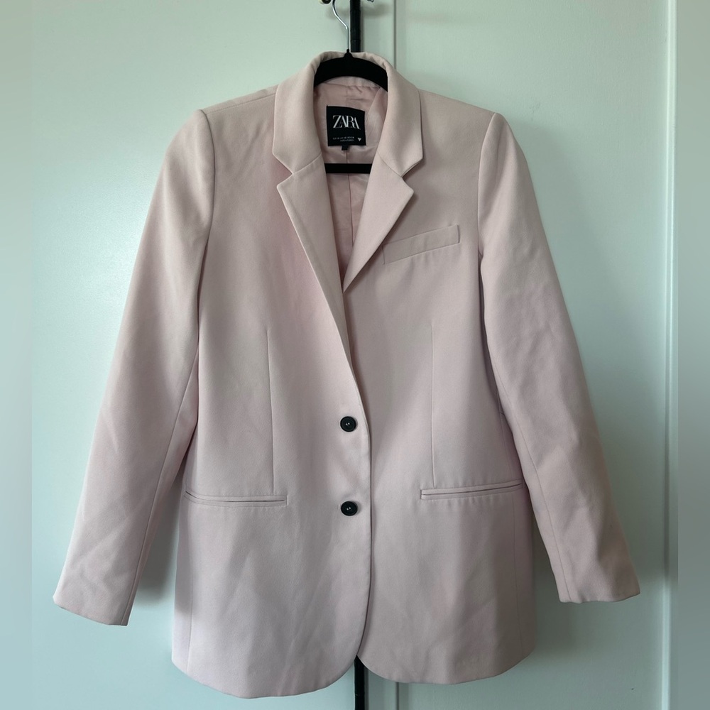Zara Light Pink Single-Breasted Tailored Blazer